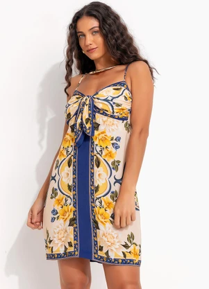 Farm - Vestido Curto Lenço Flor do Rio Bege - FARM