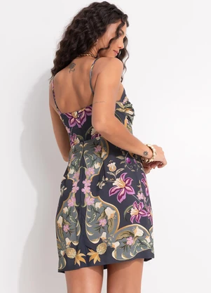 Farm - Vestido Curto Lenço Floral Talita Cinza - FARM