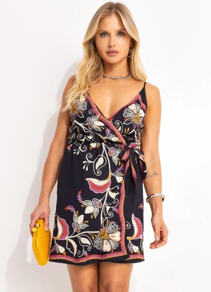 Farm - Vestido Curto Lenço Lia Preto - FARM