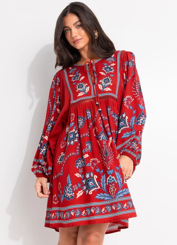 Farm - Vestido Curto Lenço Nautico Vermelho