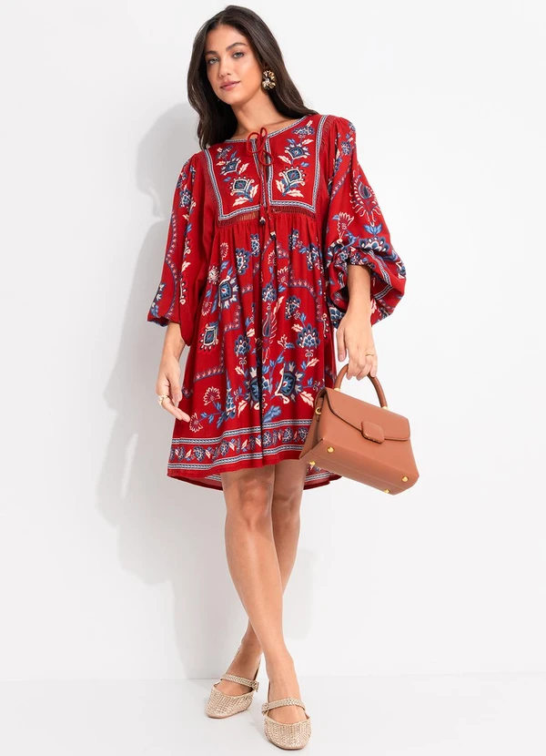 Farm - Vestido Curto Lenço Nautico Vermelho 4