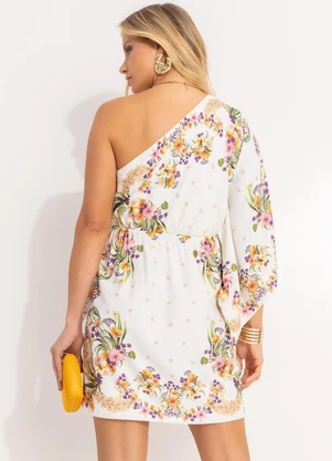 Farm - Vestido Curto Lenço Pássaro em Flor Off White - FARM