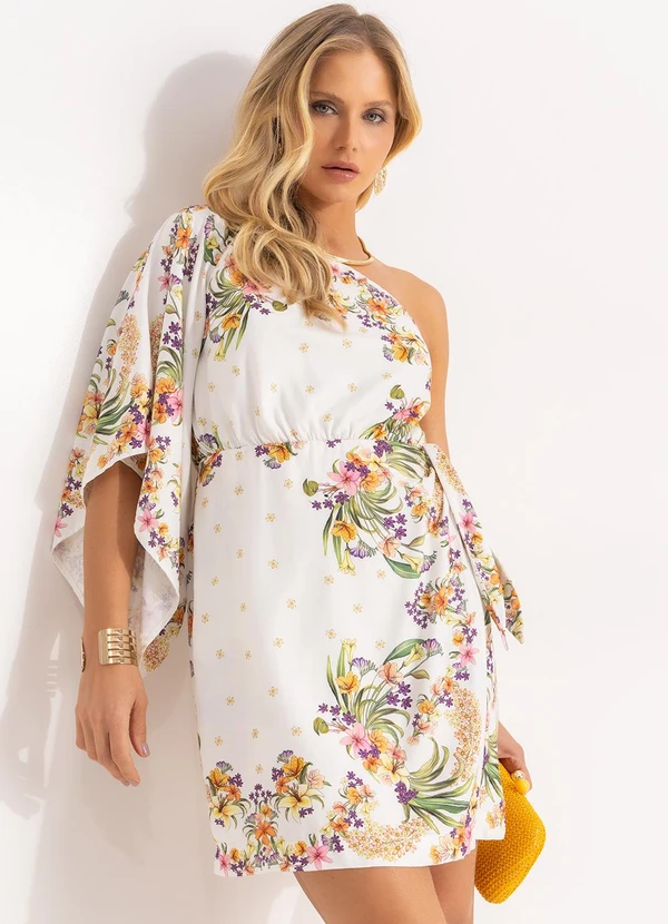 Farm - Vestido Curto Lenço Pássaro em Flor Off White 6