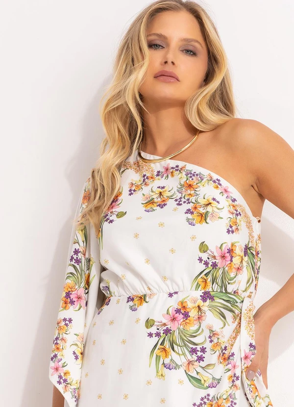 Farm - Vestido Curto Lenço Pássaro em Flor Off White 7