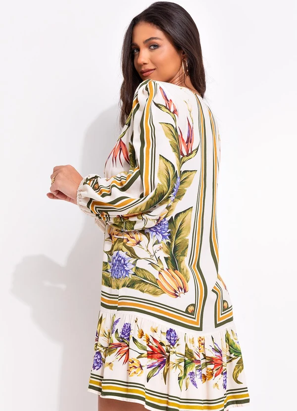 Farm - Vestido Curto Lenço Tropical Bege 2