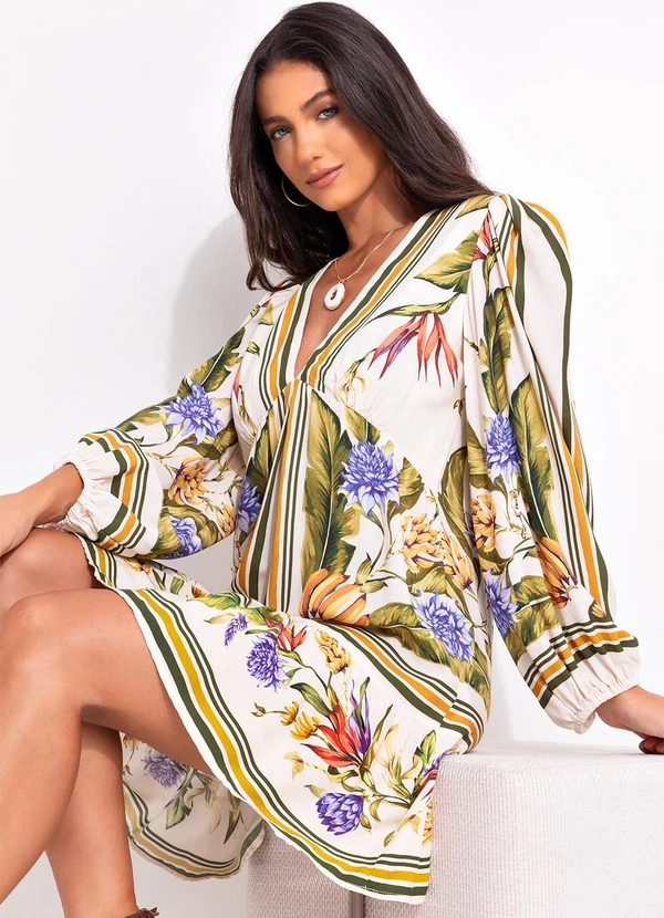 Farm - Vestido Curto Lenço Tropical Bege 6