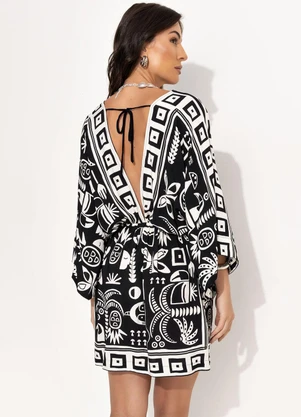 Farm - Vestido Curto Lenço Tropicano Preto - FARM
