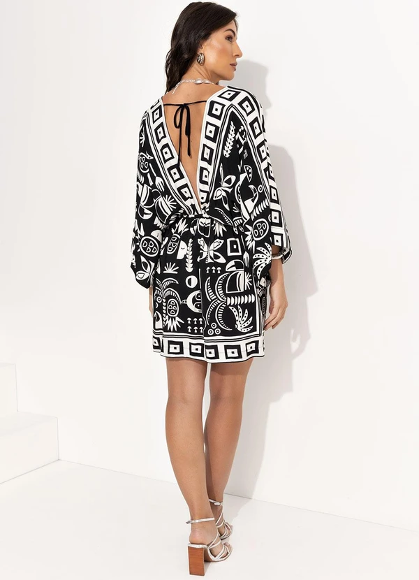 Farm - Vestido Curto Lenço Tropicano Preto 5