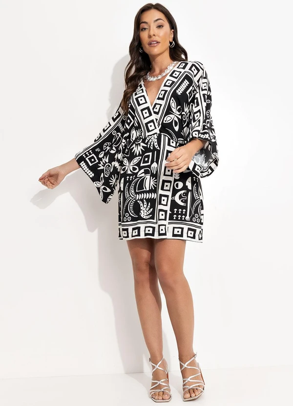 Farm - Vestido Curto Lenço Tropicano Preto 7