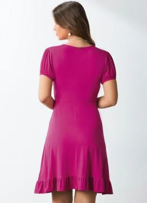 Quintess - Vestido Curto Magenta com Babado na Barra - QUINTESS