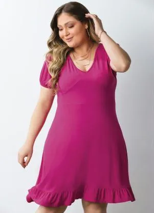 Quintess - Vestido Curto Magenta com Babado na Barra - QUINTESS