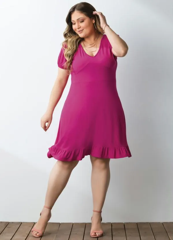 Quintess - Vestido Curto Magenta com Babado na Barra 3