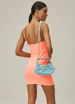 Lança Perfume - Vestido Curto Malha Canelada Laranja - LANÇA PERFUME