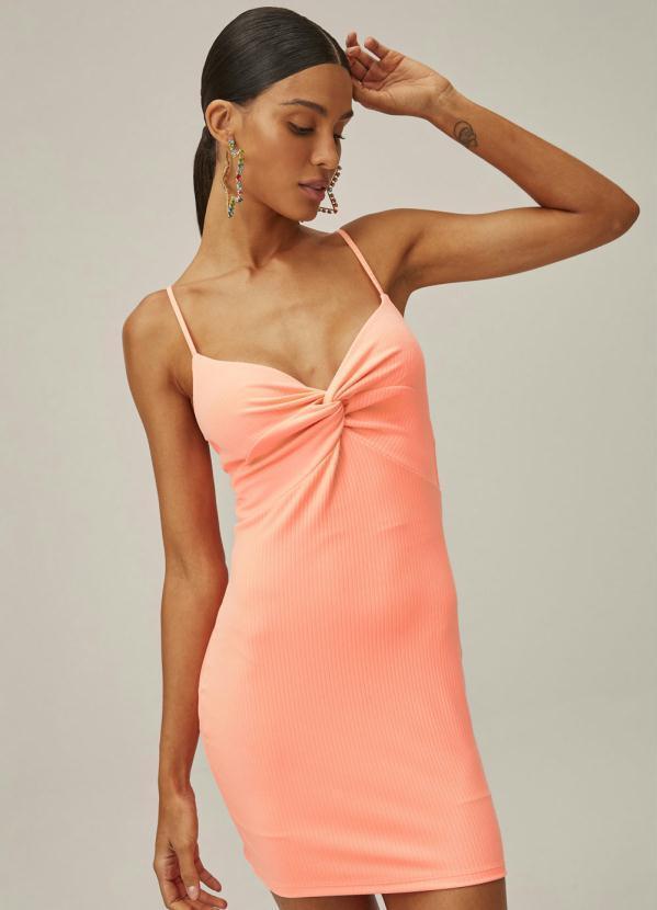 Lança Perfume - Vestido Curto Malha Canelada Laranja