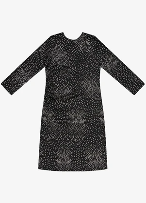 Rovitex - Vestido Curto Manga 7/8 Estampado Preto - ROVITEX