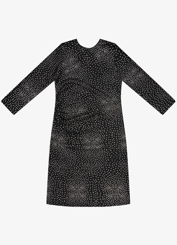 Rovitex - Vestido Curto Manga 7/8 Estampado Preto 2