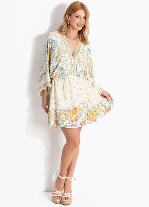 Farm - Vestido Curto Manga Aurora Bege - FARM