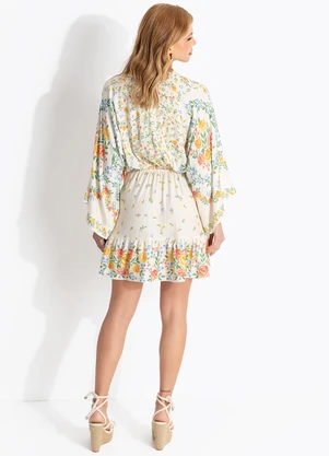Farm - Vestido Curto Manga Aurora Bege - FARM