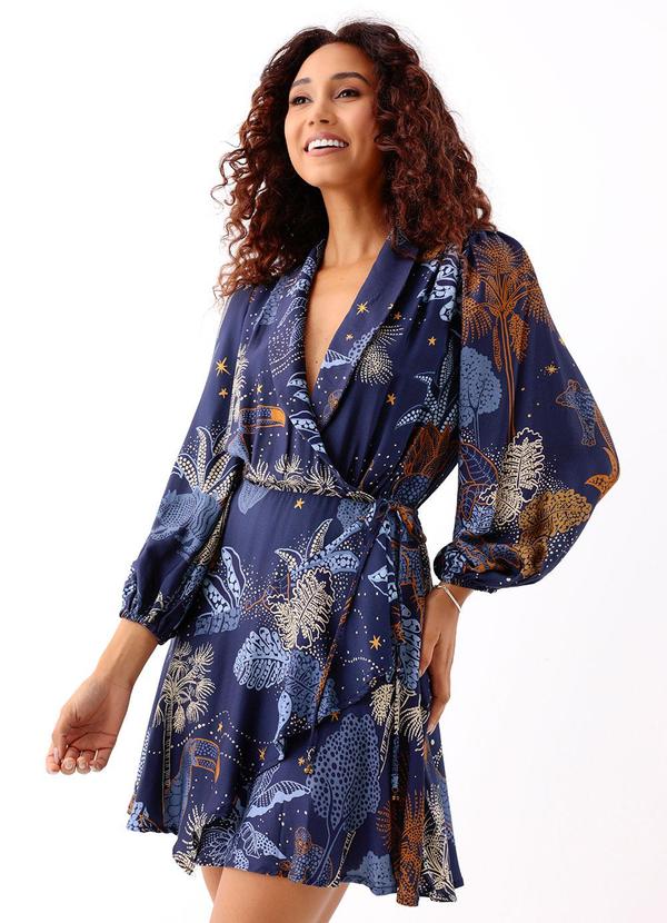 Farm - Vestido Curto Manga Floresta Estelar