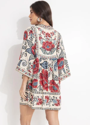 Farm - Vestido Curto Manga Francisca Bege - FARM