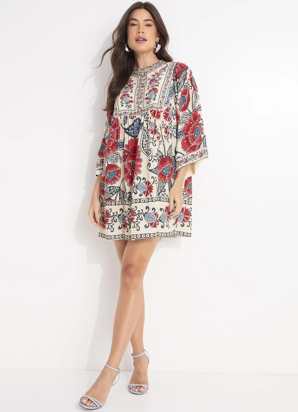 Farm - Vestido Curto Manga Francisca Bege 3