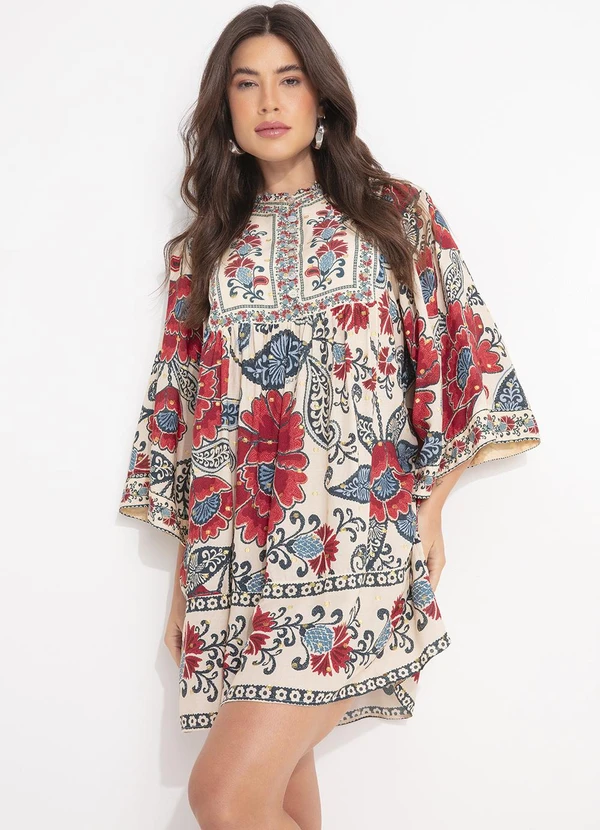 Farm - Vestido Curto Manga Francisca Bege 7