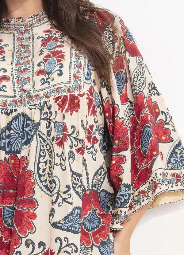 Farm - Vestido Curto Manga Francisca Bege 8