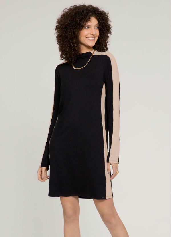 Lunender - Vestido Curto Manga Longa Moletom Preto