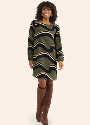 Rovitex - Vestido Curto Manga Longa Verde - ROVITEX