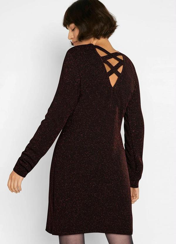 Outlet - Vestido Curto Manga Longa Vermelho e Preto 3