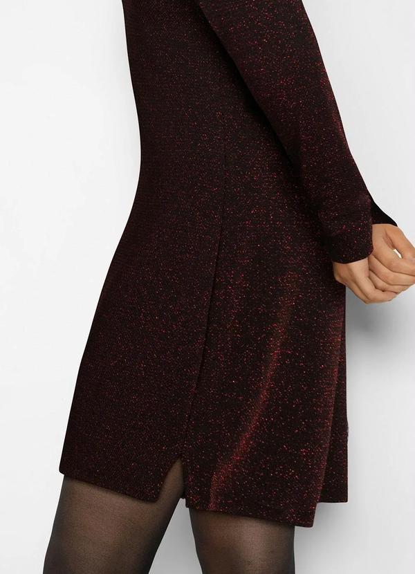 Outlet - Vestido Curto Manga Longa Vermelho e Preto 2