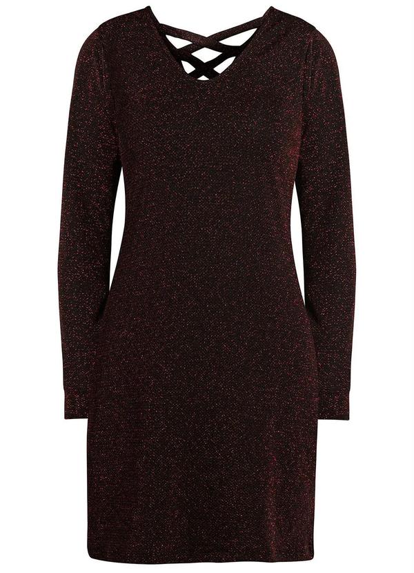 Outlet - Vestido Curto Manga Longa Vermelho e Preto 1