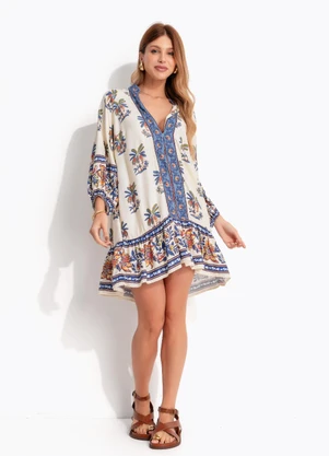Farm - Vestido Curto Manga Luna Bege - FARM
