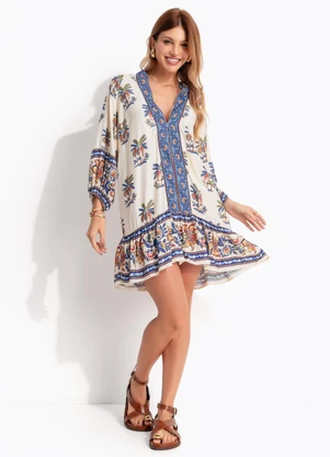 Farm - Vestido Curto Manga Luna Bege - FARM