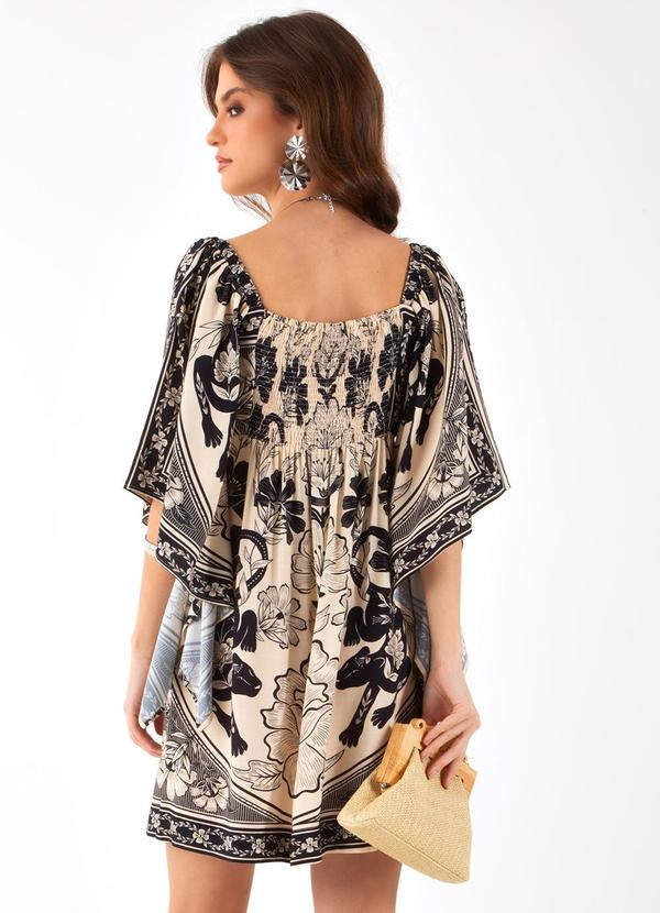 Farm - Vestido Curto Manga Selvática Bege 2