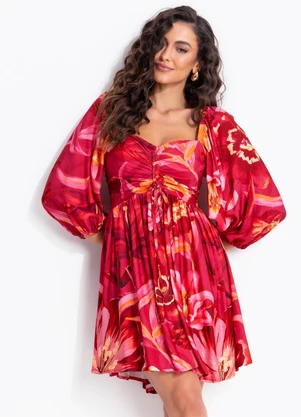 Farm - Vestido Curto Manga Sonho de Flor Rosa - FARM