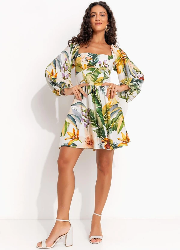 Farm - Vestido Curto Manga Tropicalia Off White 3
