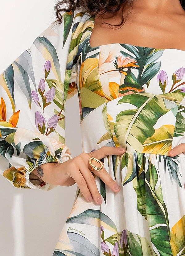 Farm - Vestido Curto Manga Tropicalia Off White 6