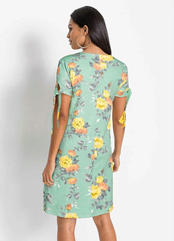 Outlet - Vestido Curto Mangas com Amarração Floral Verde 3