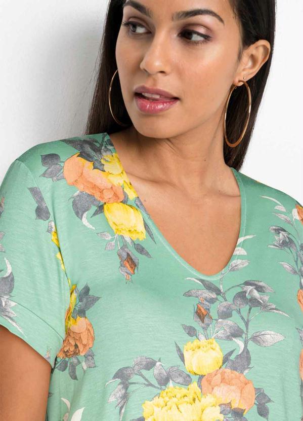 Outlet - Vestido Curto Mangas com Amarração Floral Verde 4