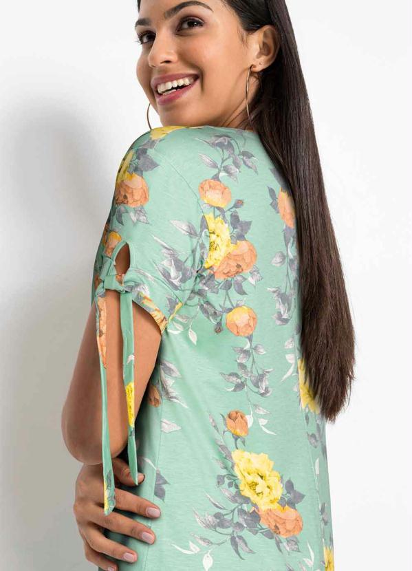 Outlet - Vestido Curto Mangas com Amarração Floral Verde 5