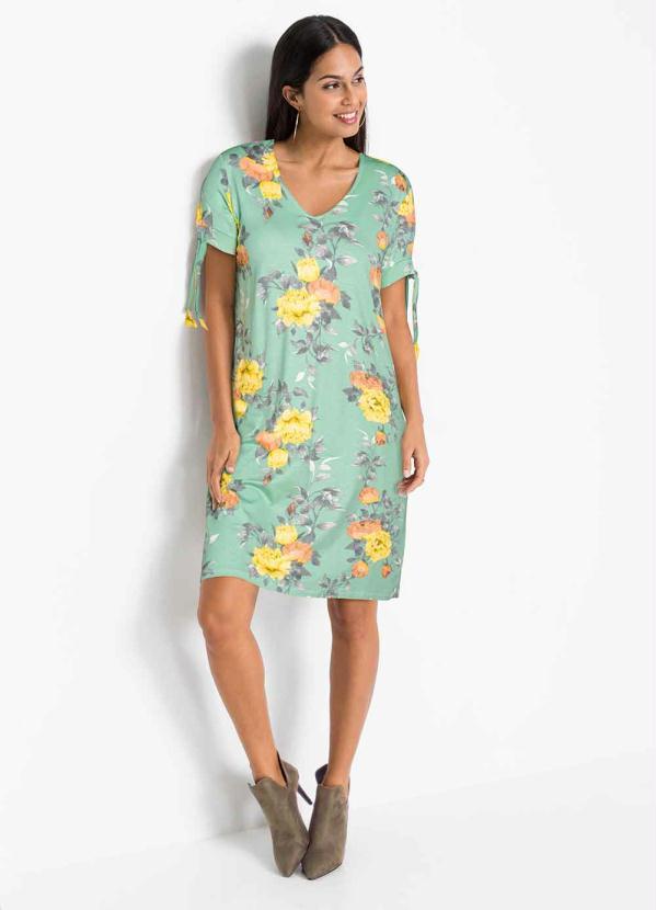 Outlet - Vestido Curto Mangas com Amarração Floral Verde 6