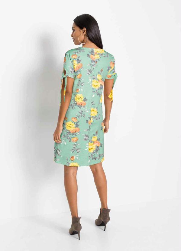Outlet - Vestido Curto Mangas com Amarração Floral Verde 7