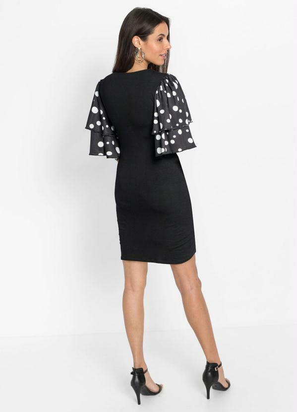 Outlet - Vestido Curto Mangas com Babado Preto 5