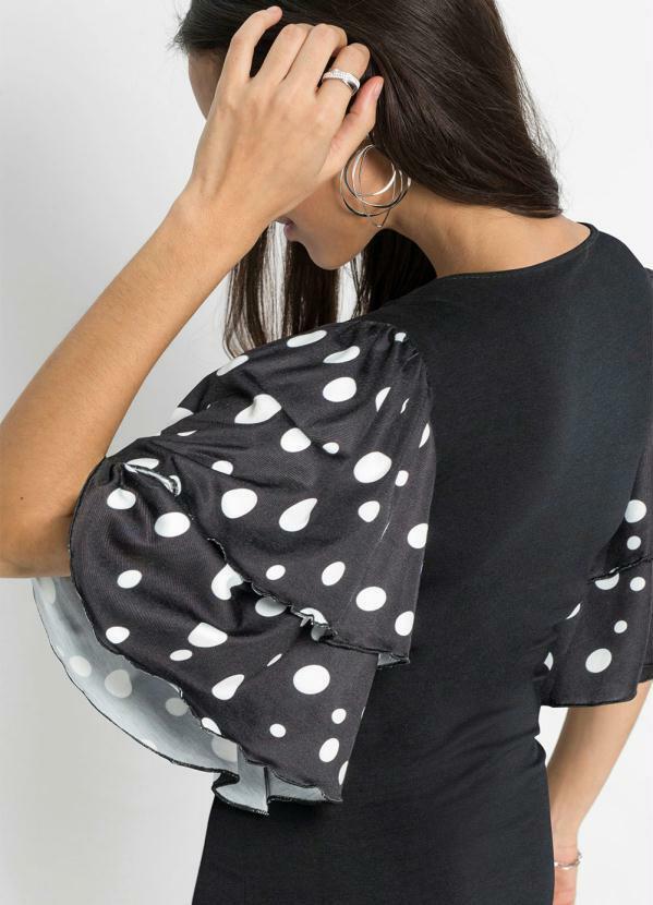 Outlet - Vestido Curto Mangas com Babado Preto 3