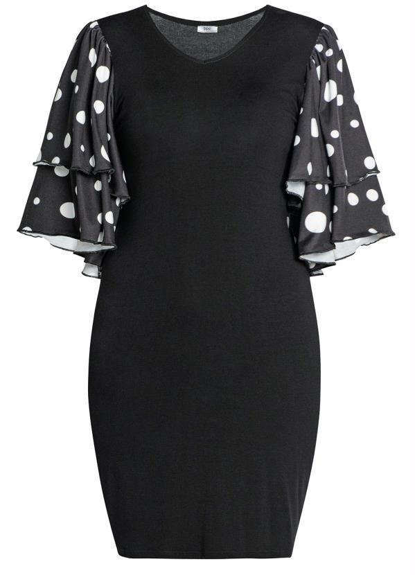 Outlet - Vestido Curto Mangas com Babado Preto 2