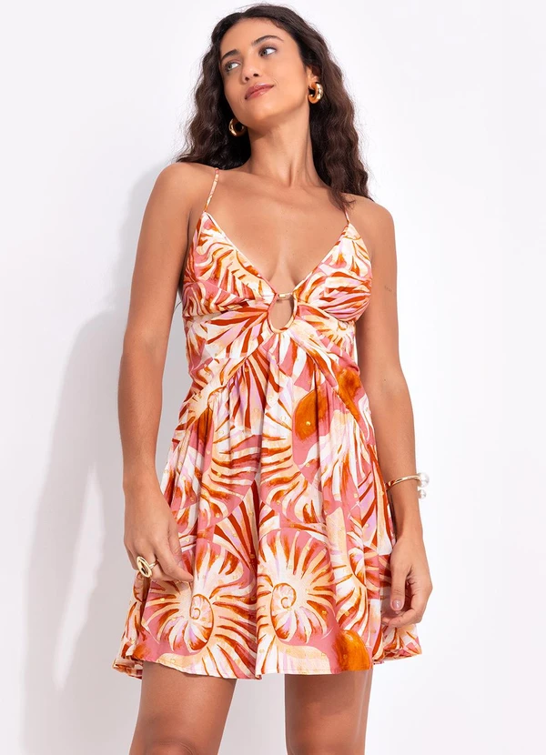 Farm - Vestido Curto Mar de Concha Laranja