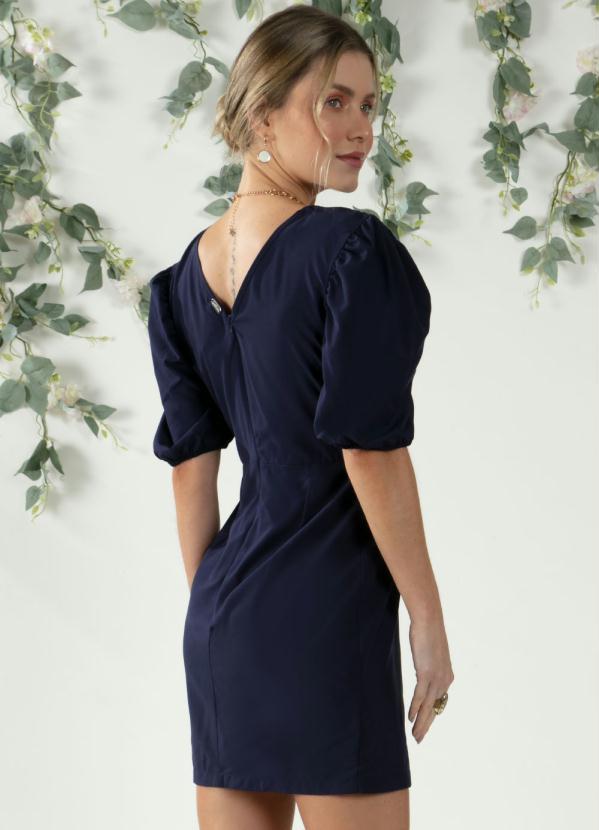 Outlet - Vestido Curto Marinho com Mangas Bufantes 2