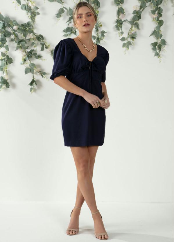 Outlet - Vestido Curto Marinho com Mangas Bufantes 5