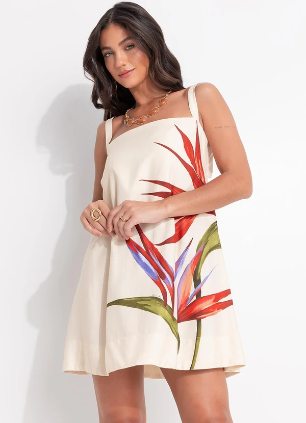 Farm - Vestido Curto Maxi Extrelicia Bege